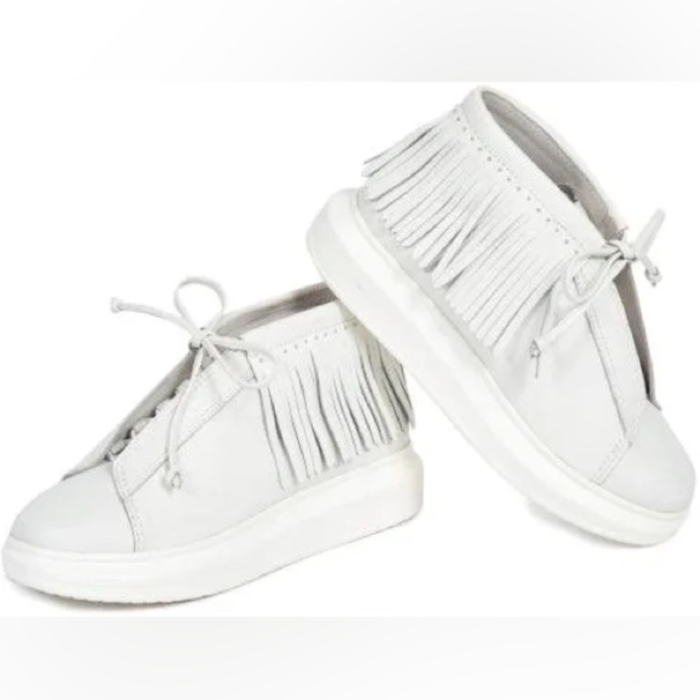 Hollie Watman women white leather fringe platform moccasin sneakers Size9.5